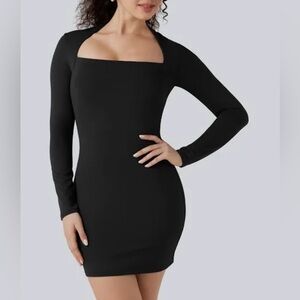 Halara Square Neck Long Sleeve Tummy Control Mesh Slip Dress
